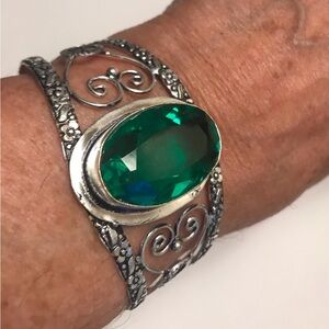 Tsavorite Stamped 925 Sterling Silver Cuff Bracelet